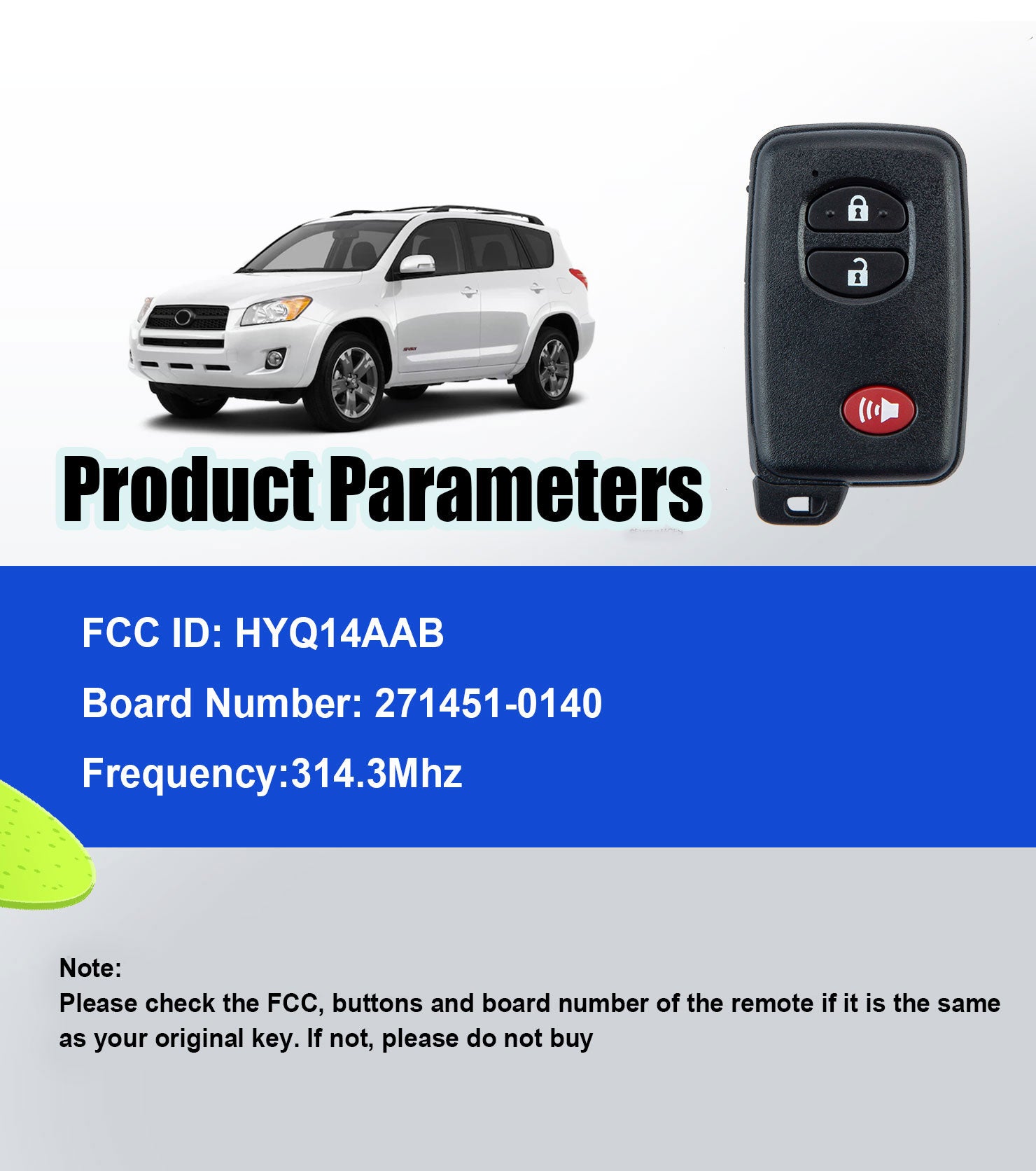 Smart Key Fob Voice DIY Set-Up Kit Replacement for 2007-2014 Toyota Highlander 2008-2012 Toyota Rav4 HYQ14AAB 0140 Board