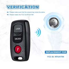 Keyless Entry Remote Car Key fob Replacement for 2007-2009 Mazda 3 Key Remote KPU41794  KR-M3RA