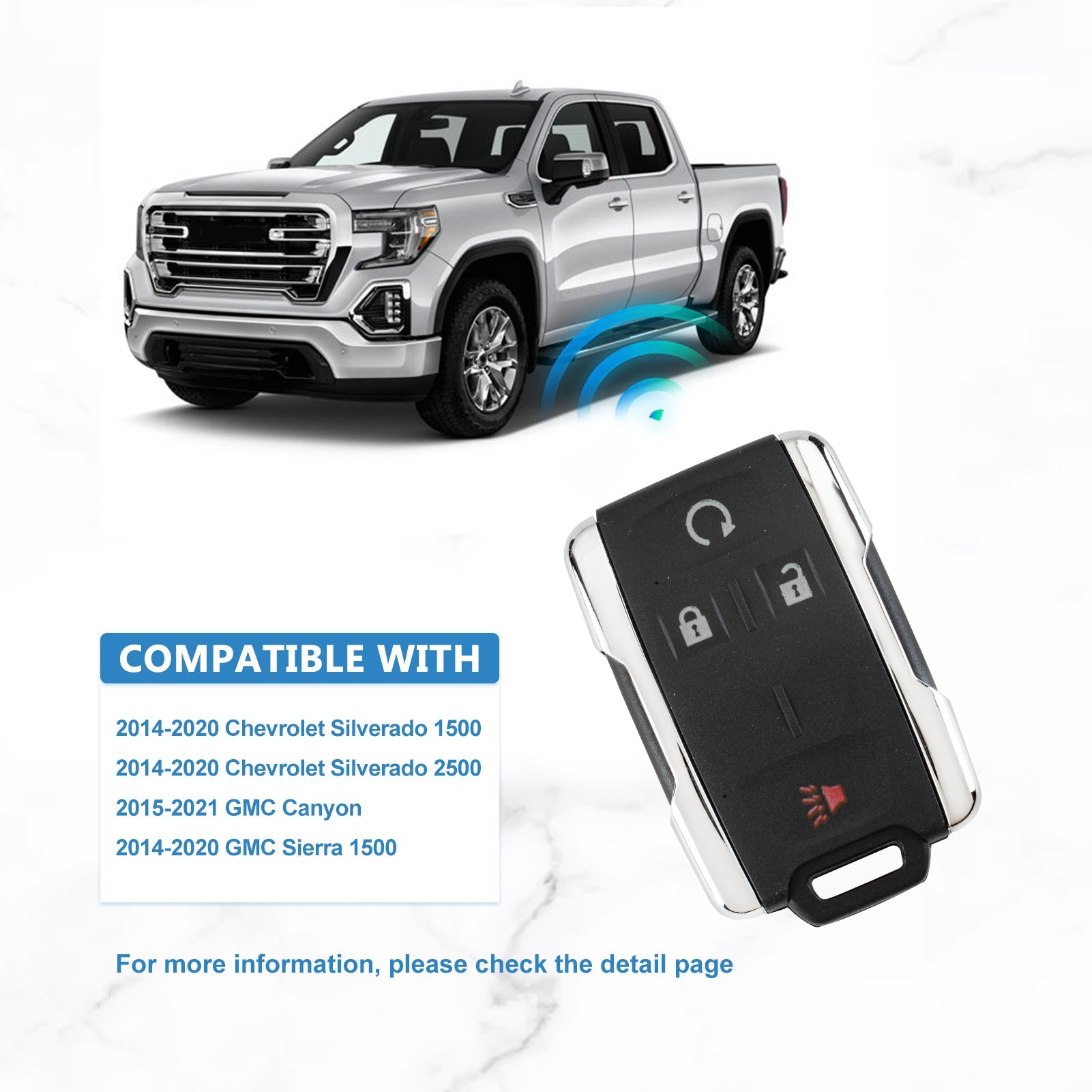 Car Key Fob Replacemnt for 2014 -2017 Silverado 1500 GMC Sierra Keyless Entry Remote 4 Button M3N-32337100
