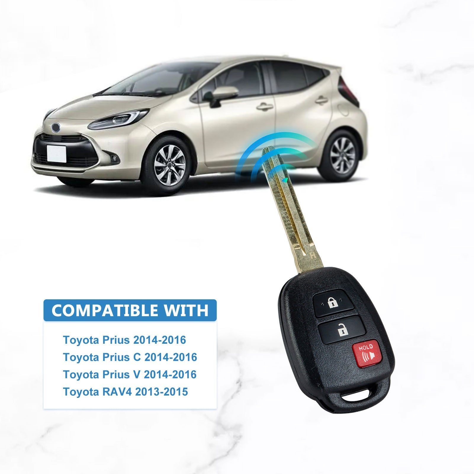 3 BTN Keyless Entry Remote Car Key Replacement for 2013-2015 Toyota Rav4 2014-2016 Prius C V H Chip HYQ12BEL KR-T3SC