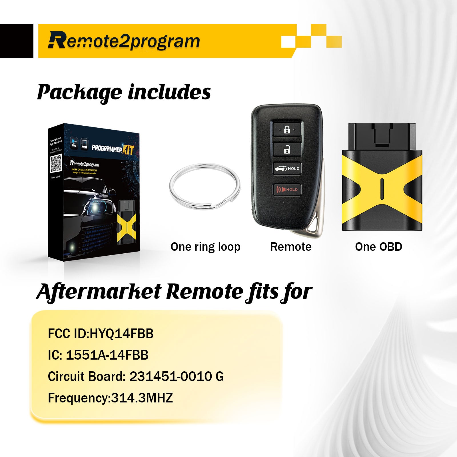 OBD Programmer No Tool Required/DIY Pairing and Smart Car Key Remote Replacement for Lexus FCC ID:  HYQ14FBB/0010 "G" Board Safe and Simple