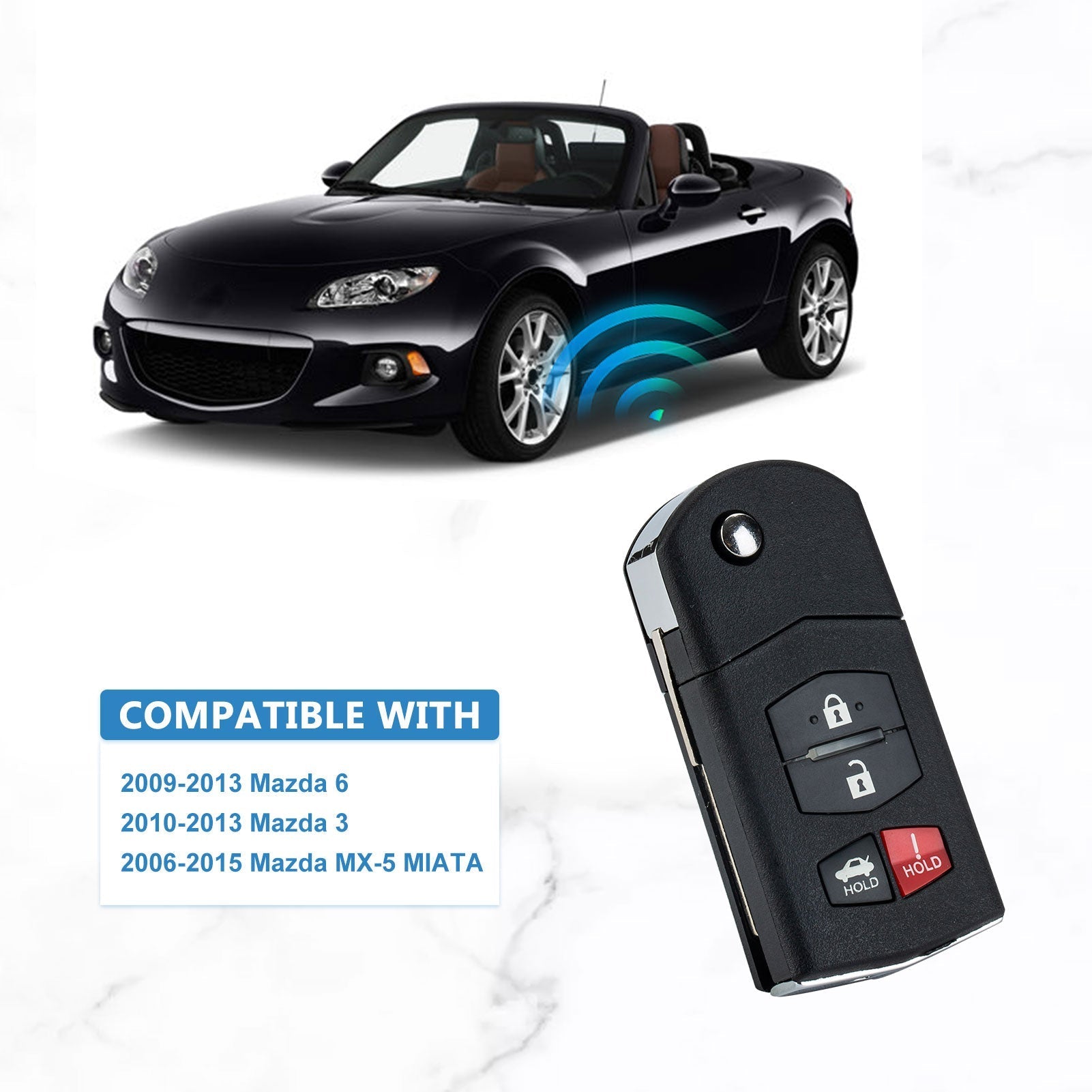 Car Key Fob Remote Replacement for 2009-2013 Mazda 6 Flip BGBX1T478SKE12501 KR-M4SA