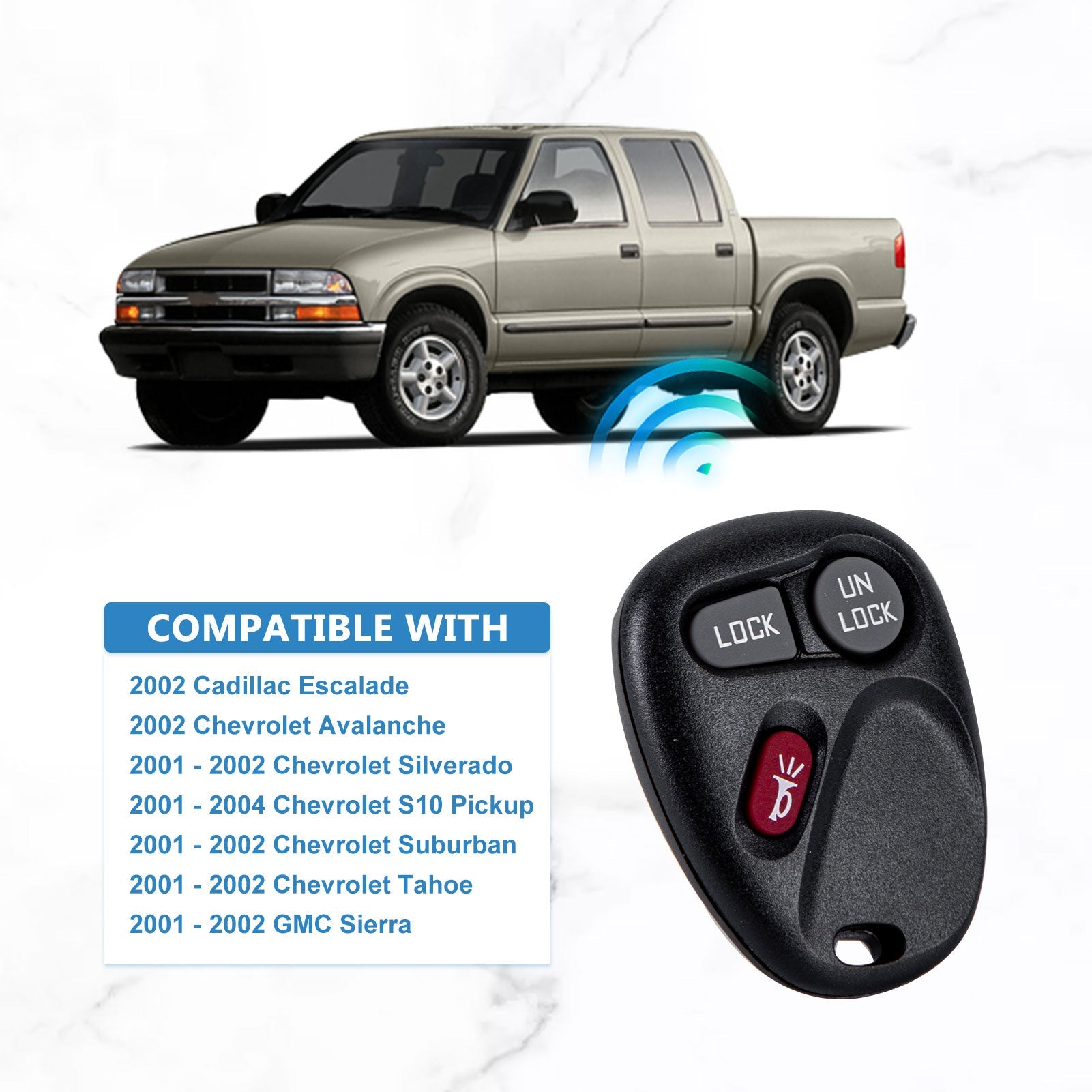 Replacement for Keyless Entry Remote fit for Silverado Tahoe Yukon Suburban S10 3 Button KOBLEAR1XT  KR-C3RC