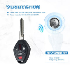 313.8MHZ Keyless Entry Remote Replacment for 2008-2012 Mitsubishi Galant Eclips Remote OUCG8D-620M-A  KR-M4SB-10