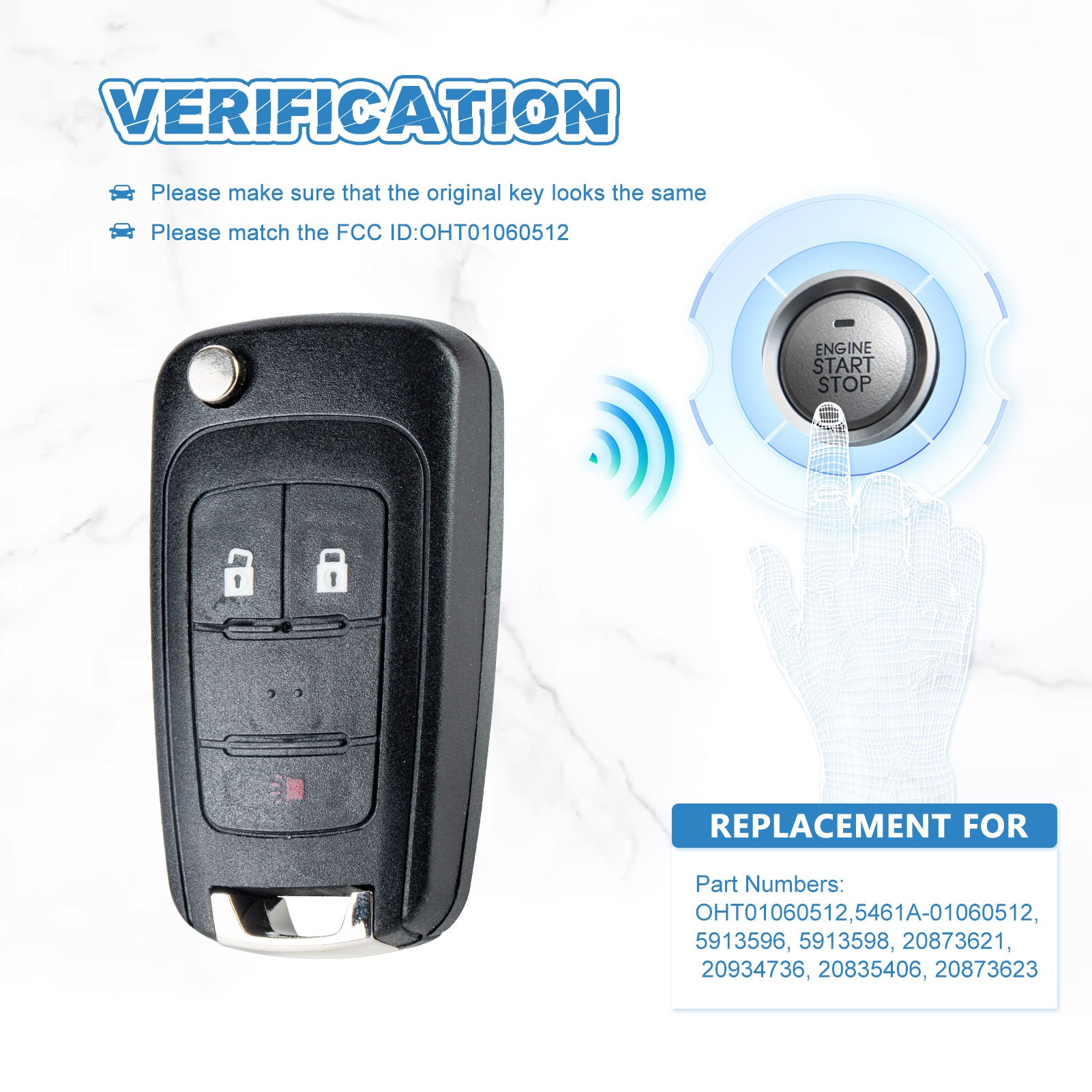 Car Key Fob Remote Control Transmitter 315MHZ for 2010-2017 Sonic 2012-2017 Equinox 2010-2017 GMC Terrain OHT01060512  KR-C3SA