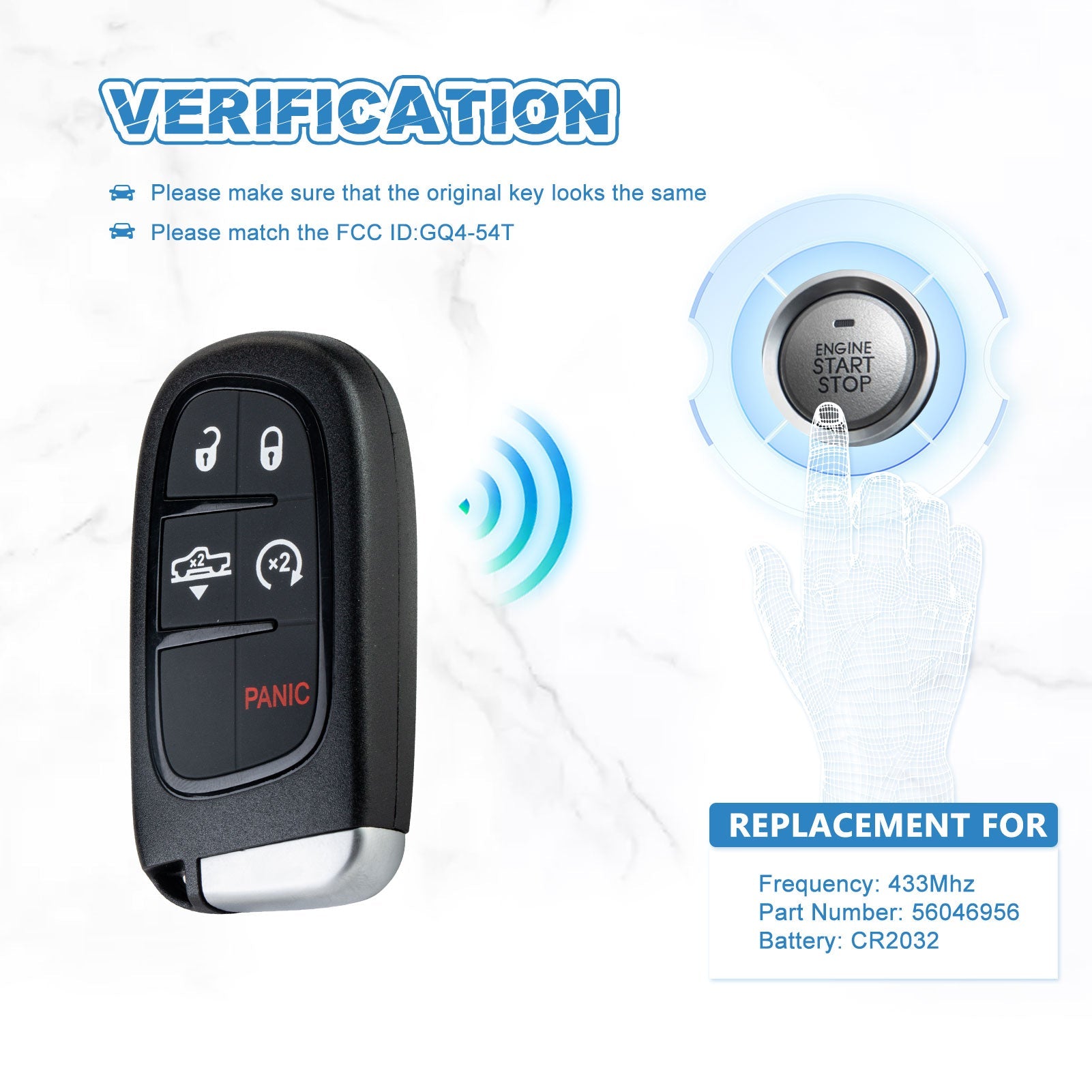 Smart Fob Keyless Entry Control Replacement for 2013-2019 Ram 1500 2500 3500 Air Suspension GQ4-54T 46 CHIP KR-D5RG-05