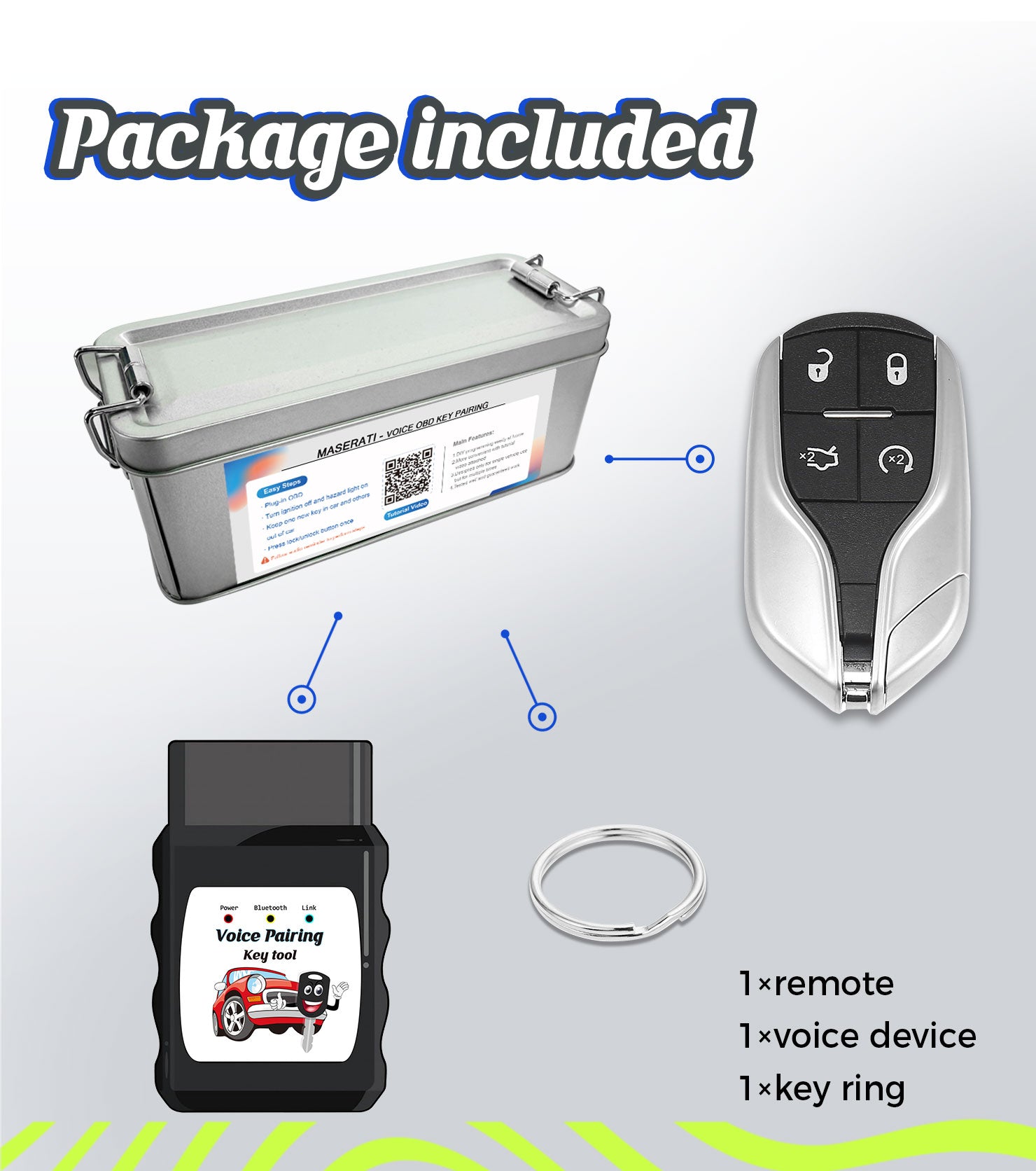 Smart Car Key DIY Voice Installer Device Keyless Entry Remote Replacemnt for 2014 - 2017 Maserati Quattroporte Ghibli M3N-7393490