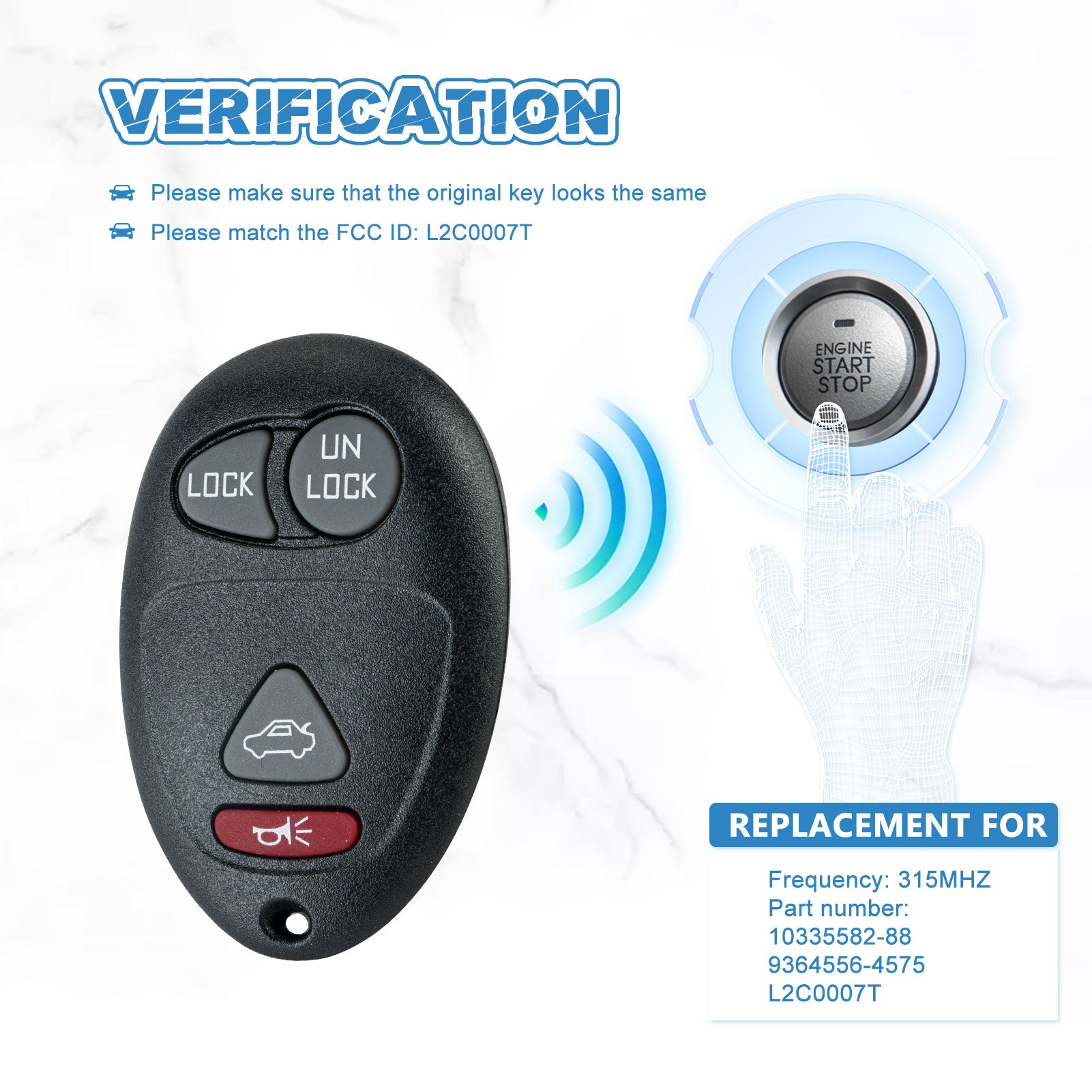 Keyless Entry Car Key Fob 315MHZ Replacement for 2001-2004 Buiick Regal, 2002-2007 Buiick Rendezvous L2C0007T  KR-U4RA