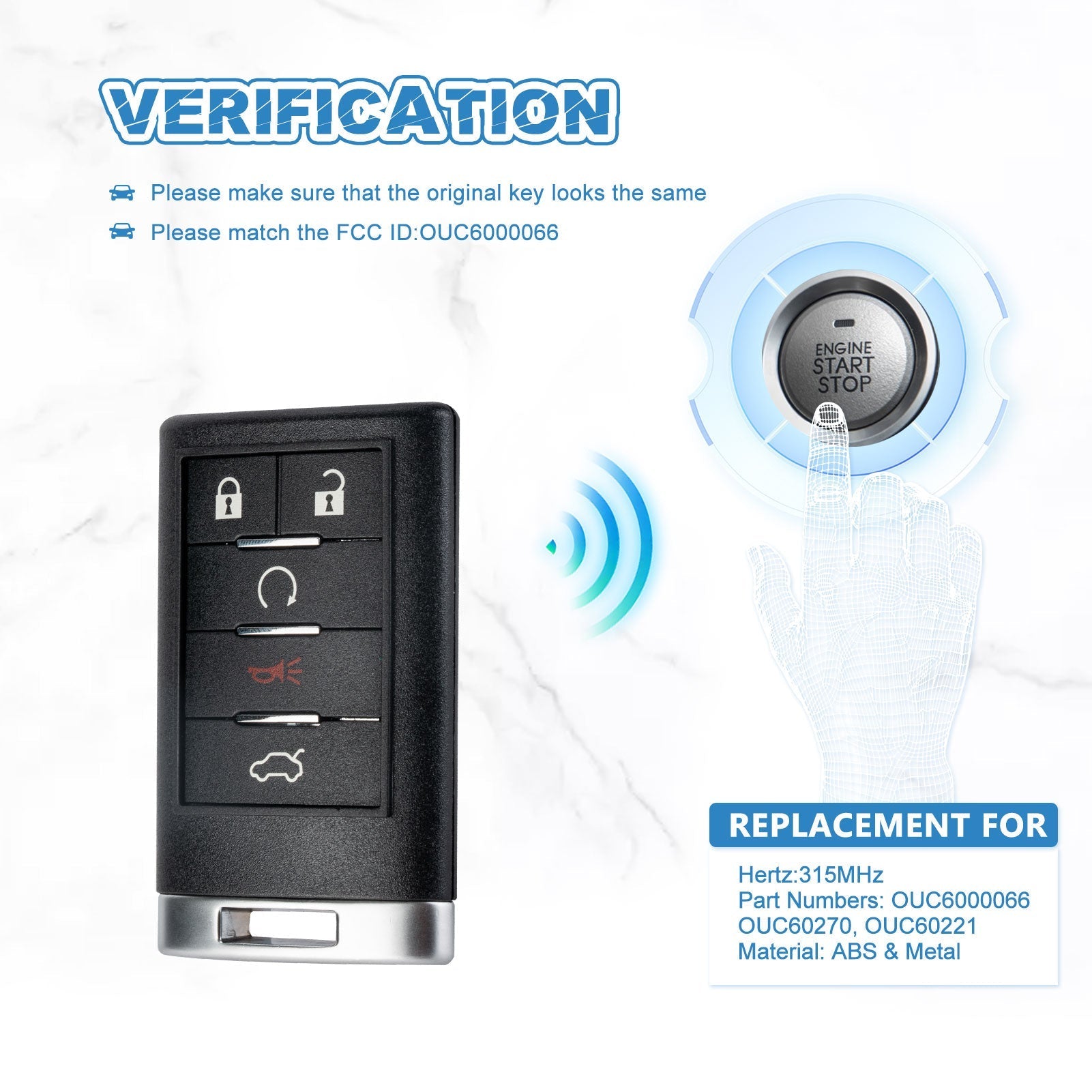 Car Key Fob 315MHz Replacement for 2008 2009 Cadillac CTS SRX STS DTS Keyless Entry  KR-G5RA-10
