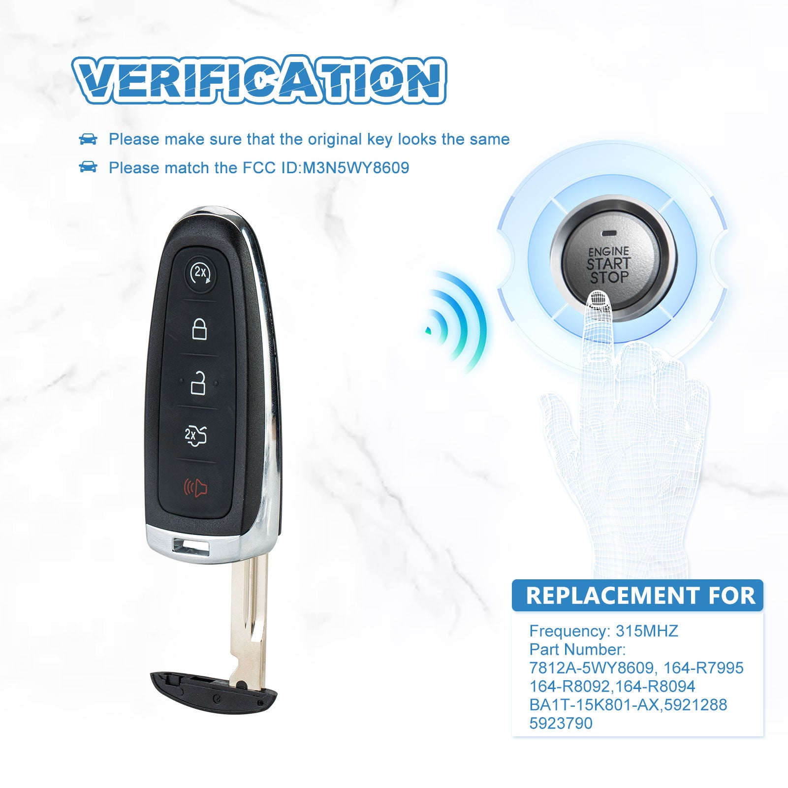 Keyless Entry Car Key Fob 315Mhz Replacement for 2011-2015 Edge 2013-2018 Expedition 2013-2016 Flex M3N5WY8609   KR-F5RB