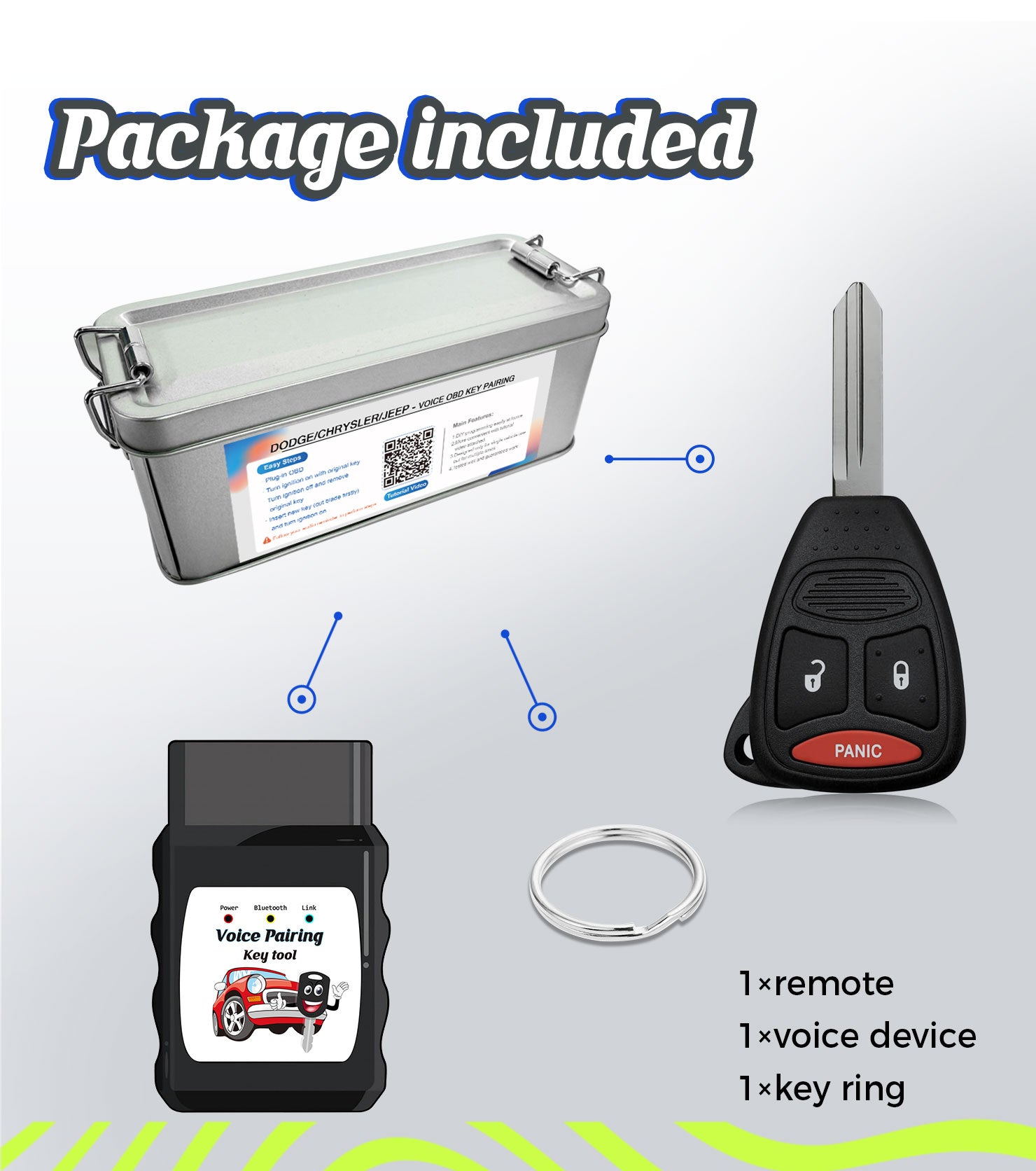 DIY Car Key Fob Voice Programming Kit Fit for 2006-2009 Dodge Ram 2007-2012 Dodge Caliber 2004-2010 Dodge Dakota 2004-2013 Dodge Durango 2005-2007 Dodge Magnum KOBDT04A