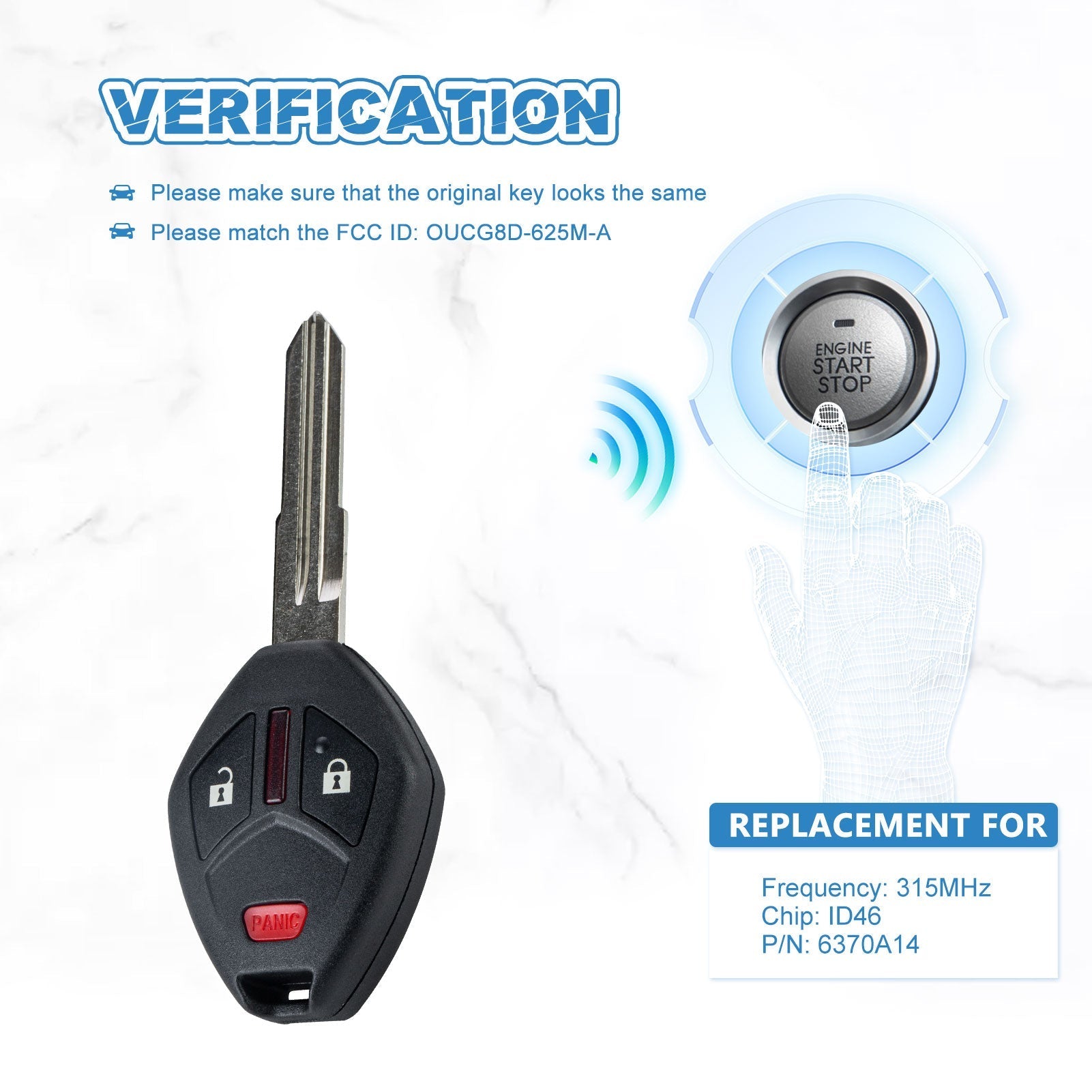 ID46 Car Key Fob Replacement for 2011-2014 I-MeiV 2007-2016 Outlander 2014-2016 Outlander Sport 315MHz OUCG8D-625M-A KR-M3SD-10