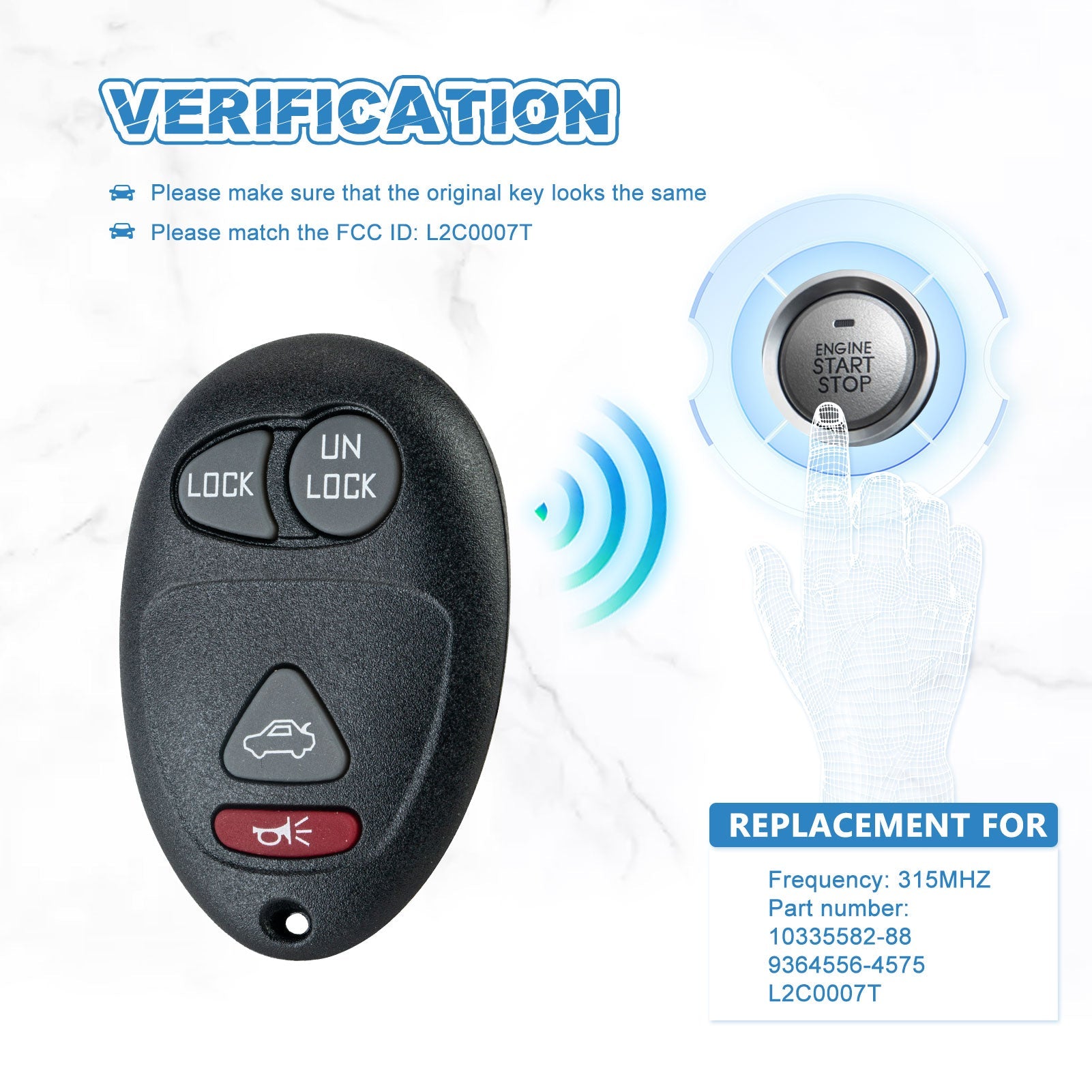 Keyless Entry Car Key Fob 315MHZ Replacement for 2001-2004 Buiick Regal, 2002-2007 Buiick Rendezvous L2C0007T  KR-U4RA -05