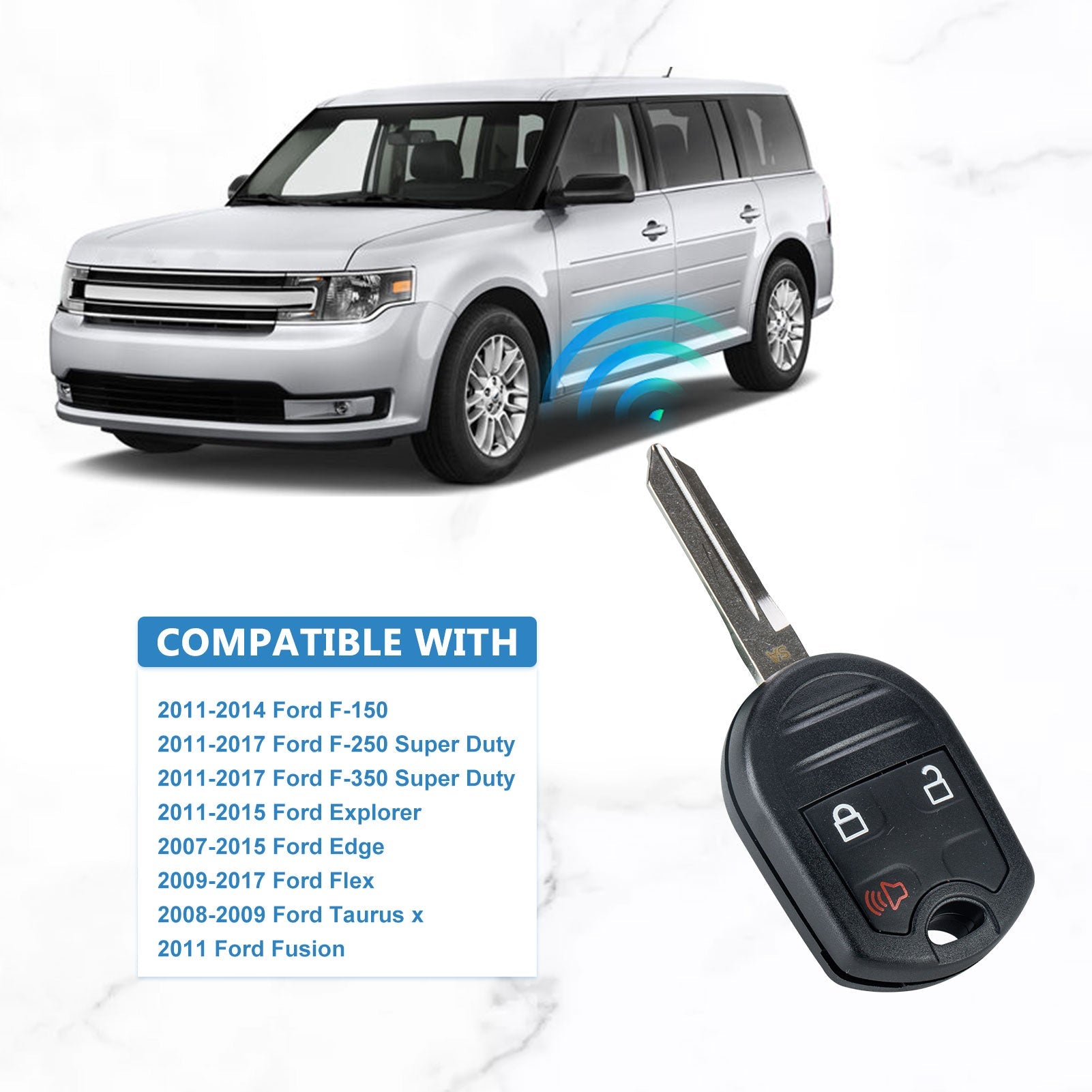 Car Key Fob Keyless Entry Remote Transmitter 80 bit chip Replacement for 2011-2015 Ford Explorer 2007-2015 Ford Edge 2009-2017 Ford Flex CWTWB1U793  KR-F3SB-05