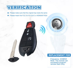Keyless Entry Car Key Fob Replacement for 2008-2016 Chrysler Town/300, 2009-2012 Volkswagen Routan 433MHZ IYZ-C01C or M3N5WY783X   KR-D4RB -05