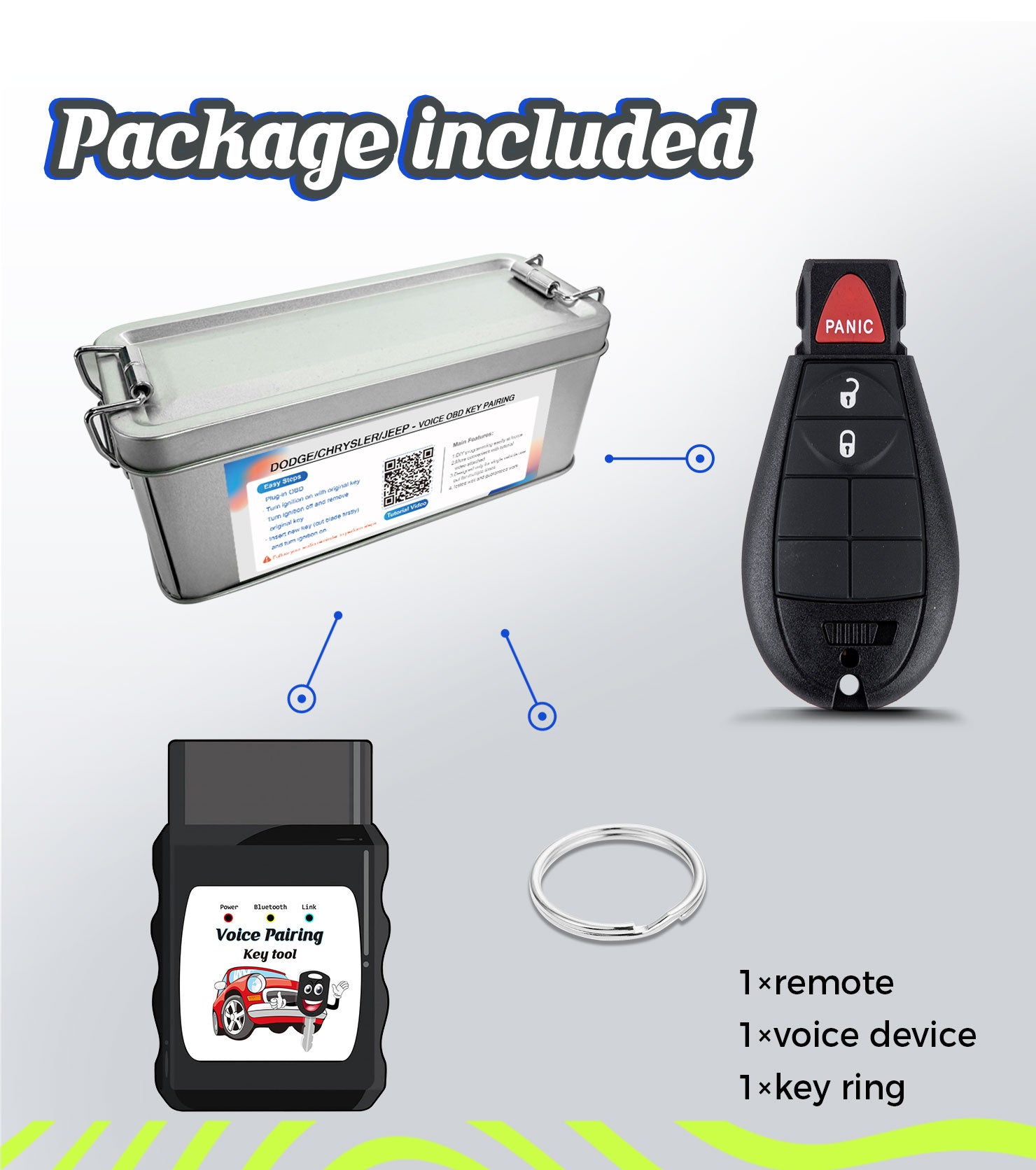 Car Key Keyless Entry Remote Voice DIY Paring Kit Replacement for Dodge Ram 1500 2500 3500 Dodge Grand Caravan 2008-2012 Chrysler Town and Country 2008-2018 IYZ-C01C or M3N5WY783X