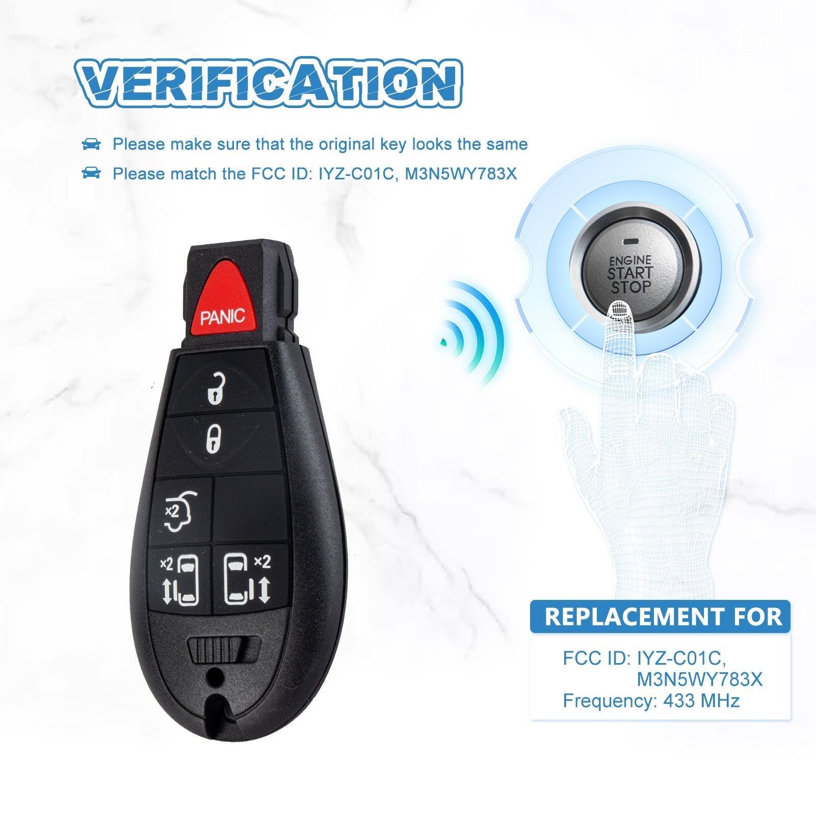 6 Button Remote Car Key Fob Replacement for Country Caravan Keyless Entry Control IYZ-C01C or M3N5WY783X  KR-D6RA-10