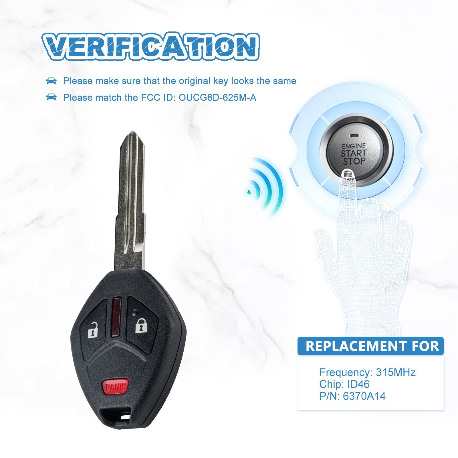 ID46 Car Key Fob Replacement for 2011-2014 I-MeiV 2007-2016 Outlander 2014-2016 Outlander Sport 315MHz OUCG8D-625M-A KR-M3SD-05