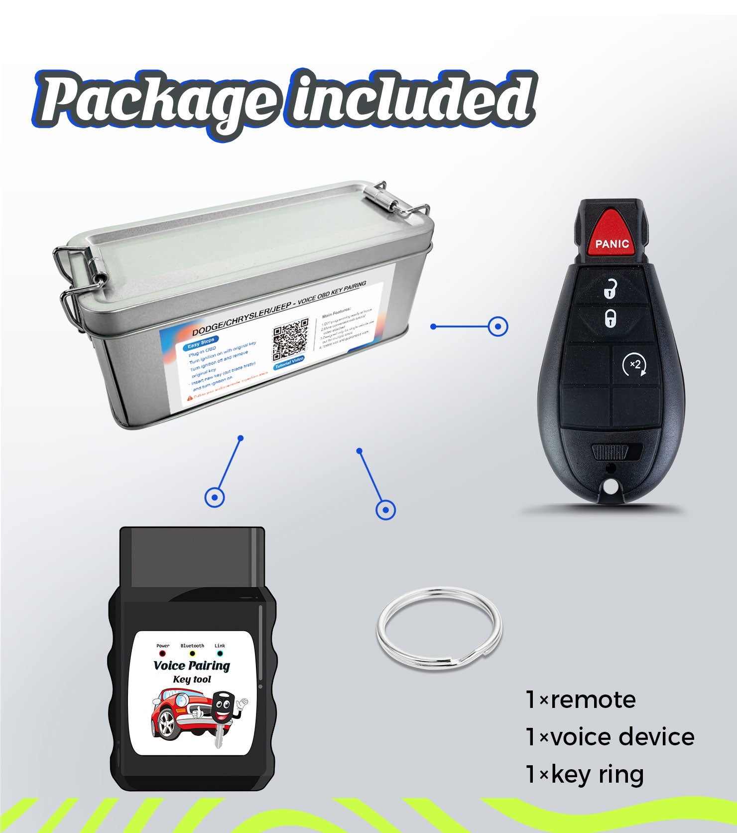Simple Key Voice OBD Remote Start DIY Keyless Entry Fobik Car Key Replacement for 2013 2014 2015 2016 2017 Dodge Ram GQ4-53T