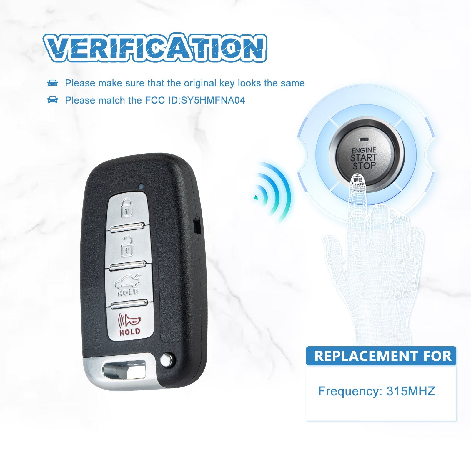 Smart Car Key Fob Keyless Entry Control Replacement for 2011-2014 Hyundai Sonata Remote 4 Button SY5HMFNA04  KR-K4RA-05