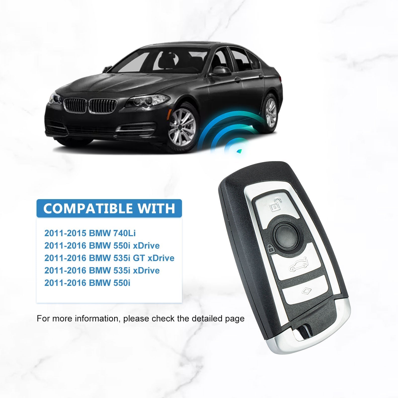 Keyless Entry Car Key Fob 315Mhz Replacement for 2010-2015 750Li/2010-2015 750Li xDrive/2010-2015 750Li/2010-2015 750Li xDrive KR55WK49863   KR-B4RB-10