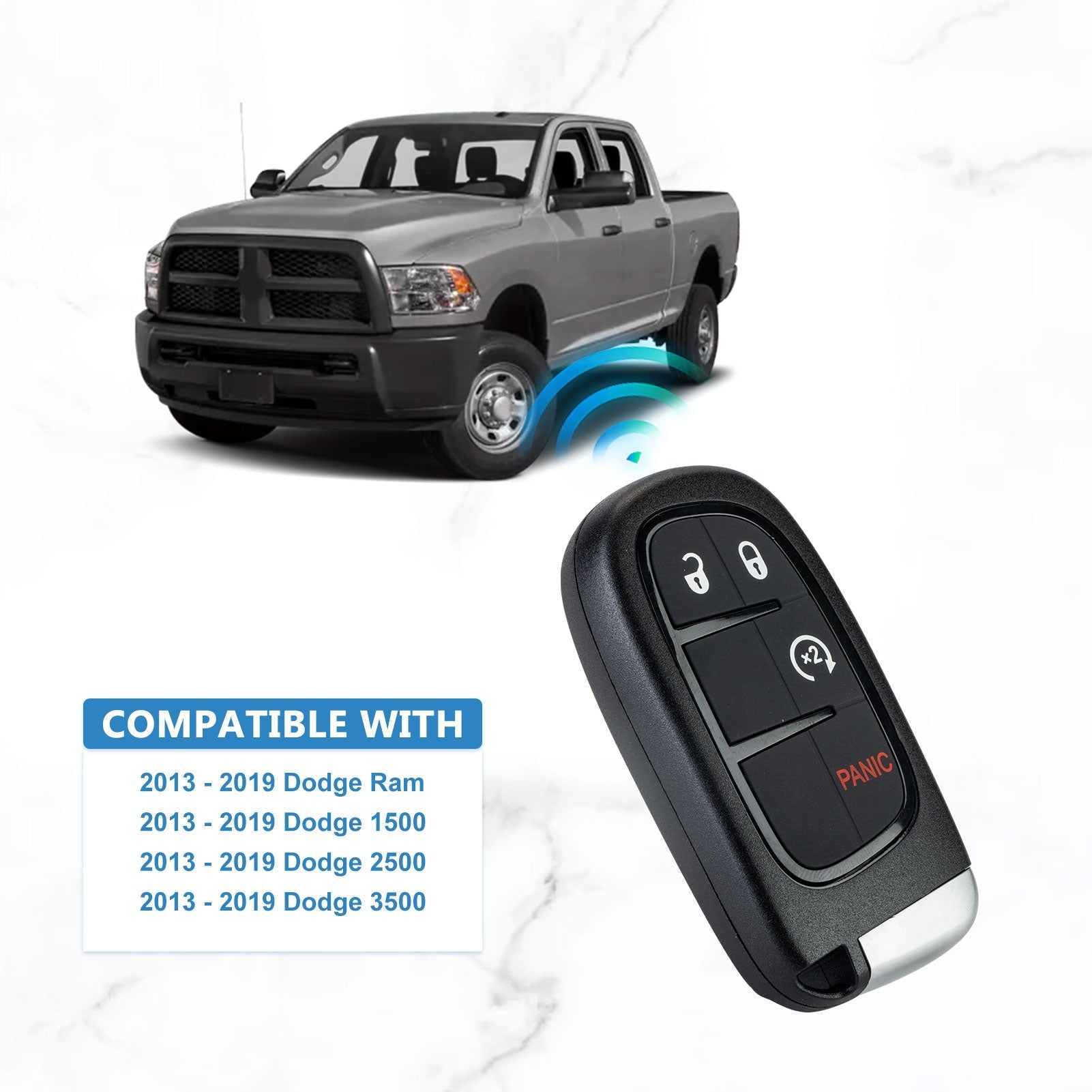 Car Key Fob 46 CHIP Keyless Entry Remote Control Replacement for 2013-2019 Ram 1500 2500 3500 433Mhz GQ4-54T  KR-D4RG-10