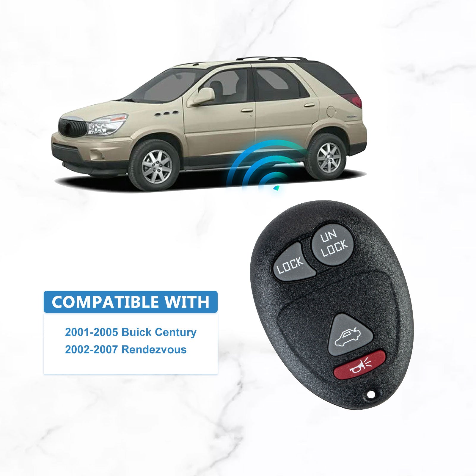 Keyless Entry Car Key Fob 315MHZ Replacement for 2001-2004 Buiick Regal, 2002-2007 Buiick Rendezvous L2C0007T  KR-U4RA-10