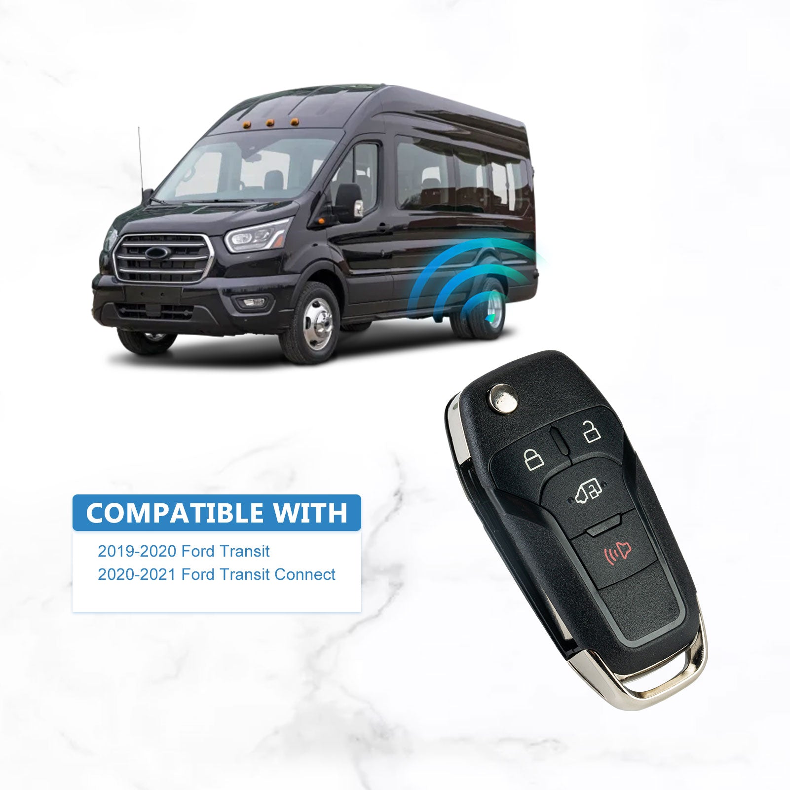 Flip Key 315MHz Replacement for 2019-2021 Ford Transit Connect Car Key Fob 4 BTN Remote Control N5F-A08TAA 164-R8236   KR-F4SJ