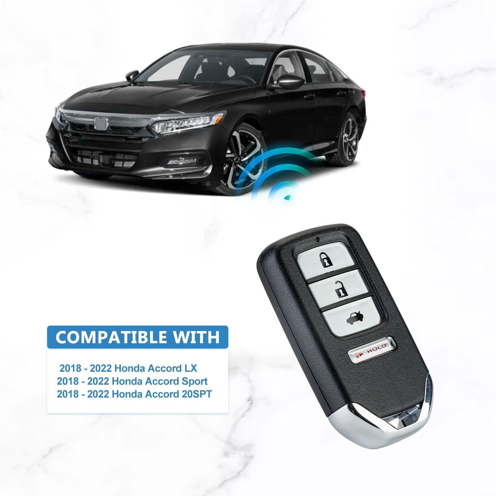 433MHZ Repalcement for 2018-2021 Honda Accord LX LX-S Sport 4A Chip Smart Remote Key Fob 72147-TVA-A11  KR-H4RH-10