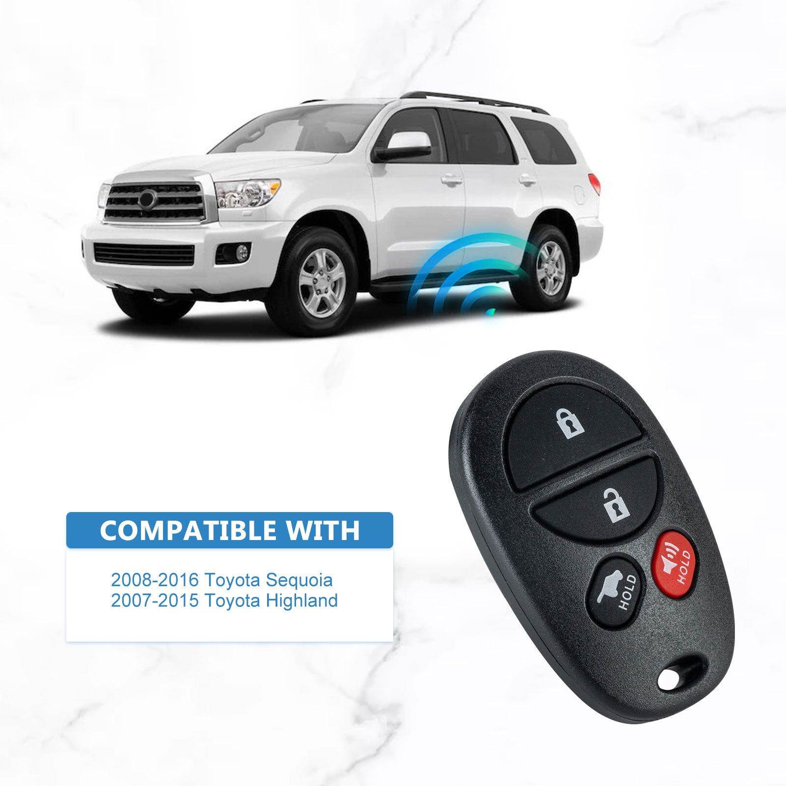 315MHZ Keyless Entry Remote Control Replacement for 2008-2016 Toyota Sequoia 2007-2015 Toyota Highland GQ43VT20T  KR-T4RD