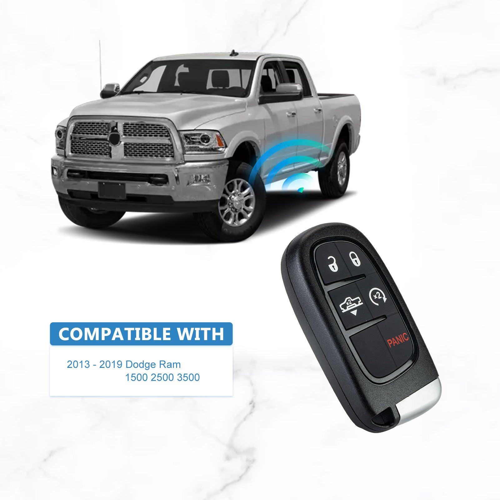 Smart Fob Keyless Entry Control Replacement for 2013-2019 Ram 1500 2500 3500 Air Suspension GQ4-54T 46 CHIP KR-D5RG