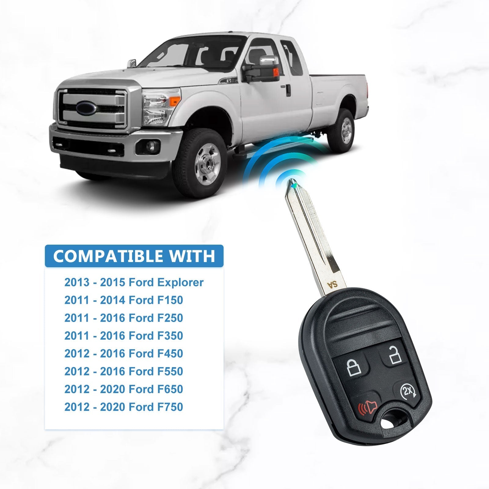 315MHZ Replacement Keyless Remote Head Key for 2012-2016 Ford F550 2012-2017 Ford F650 2012-2017 Ford F750 80 bit chip OUCD6000022 164-R8067  KR-F4SF-10