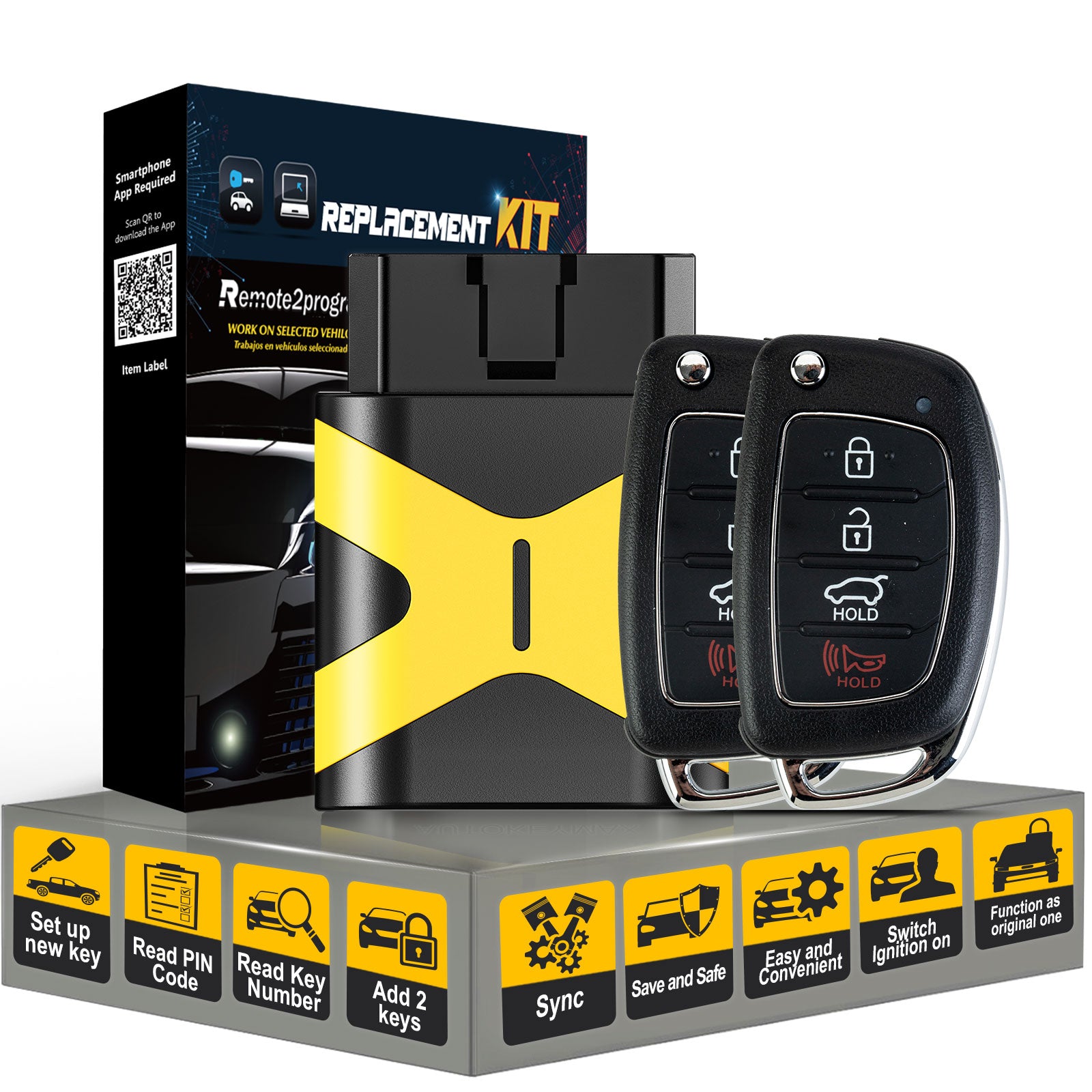 Key Programmer Kit and New FLIP Car Key TQ8-RKE-4F31 Replacement for 2015-2019 Hyundai Santa FE 433MHZ