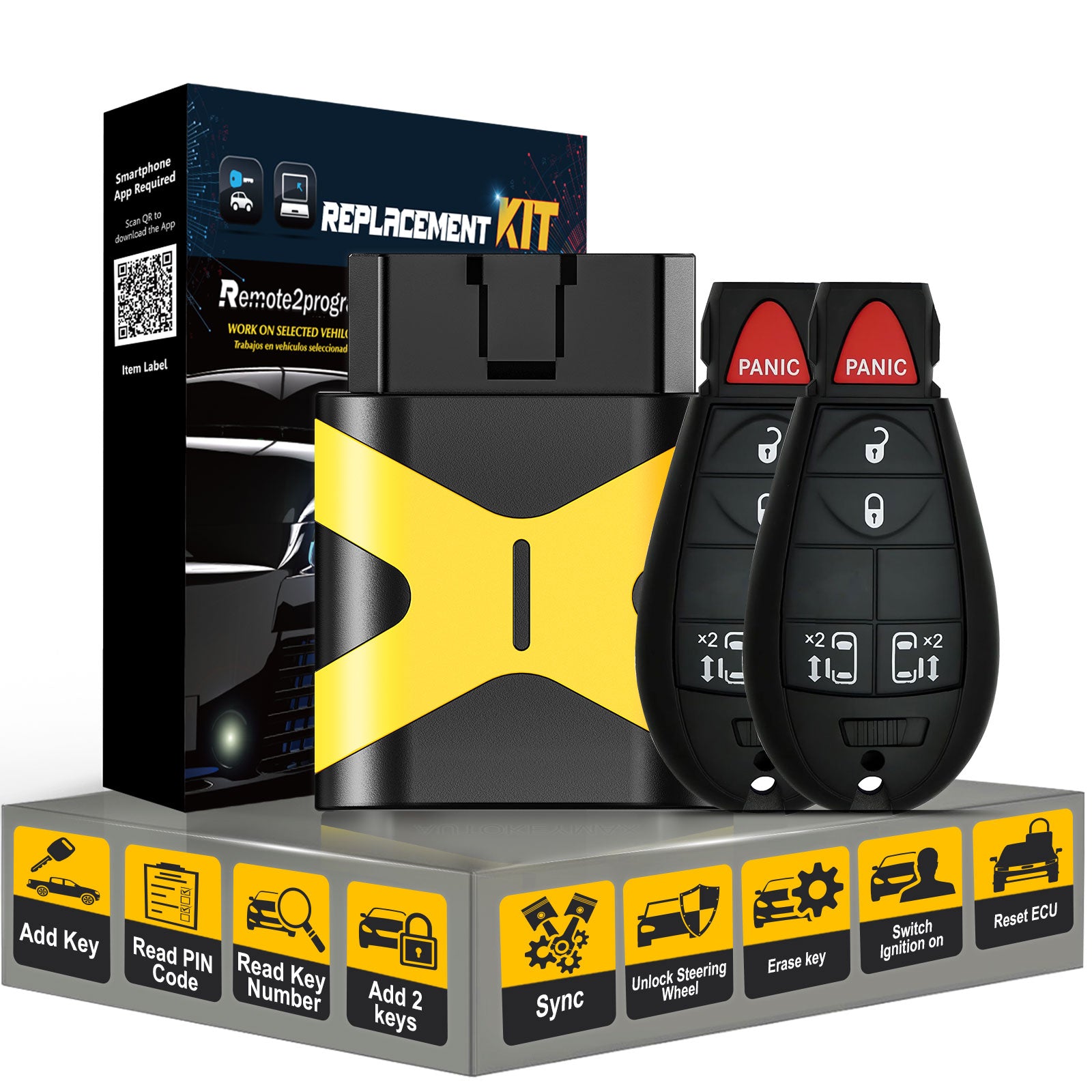 Bluetooth OBD for Car Key and Keyless Entry Remote Start Replacement for Dodge/Jeeep/Chrysler with FCC: IYZ-C01C or M3N5WY783X