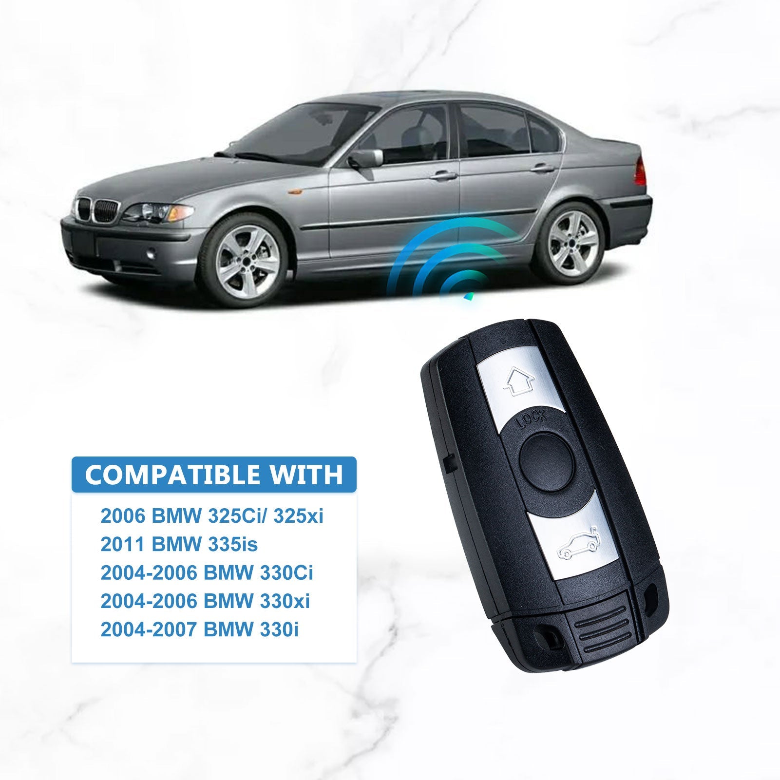 Keyless Entry Remote Replacement for BMW 2007-2011 328i xDrive 328xi Car Key Fob Remote KR55WK49127 KR55WK49123  KR-B3RA