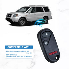 Replacement for Keyless Entry Remote Car Key Fob for 2001-2005 Honda Civic EX LX DX (not SI), 2003-2007 Pilot NHVWB1U523, NHVWB1U521  KR-H3RB