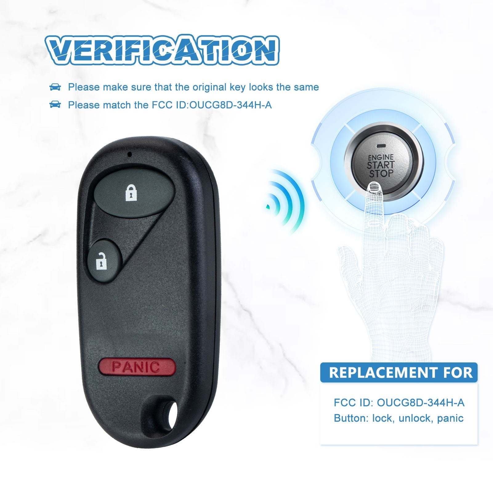 Keyless Entry Remote Control with Uncut High Security Car Key Fob Repalcement for 2002 2003 2004 Honda CR-V OUCG8D-344H-A  KR-H3RA