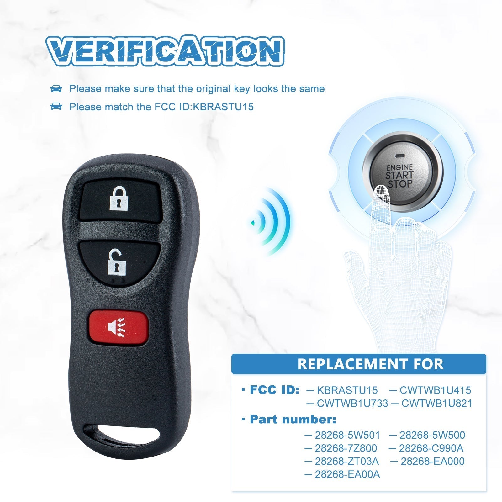 Replacement for Select Armada Murano Pathfinder Quest Titan keyless Entry Remote 3 Button KBRASTU15  KR-N3RA-50