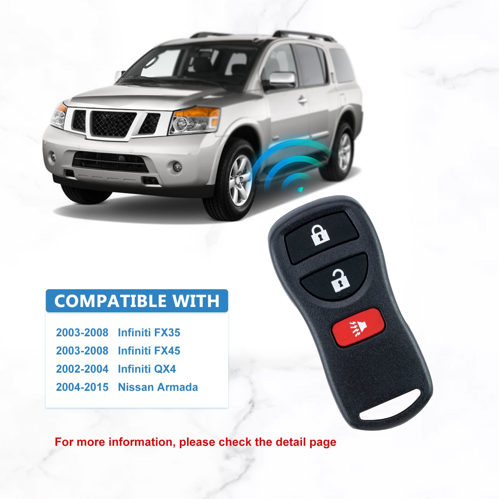 Replacement for Select Armada Murano Pathfinder Quest Titan keyless Entry Remote 3 Button KBRASTU15
