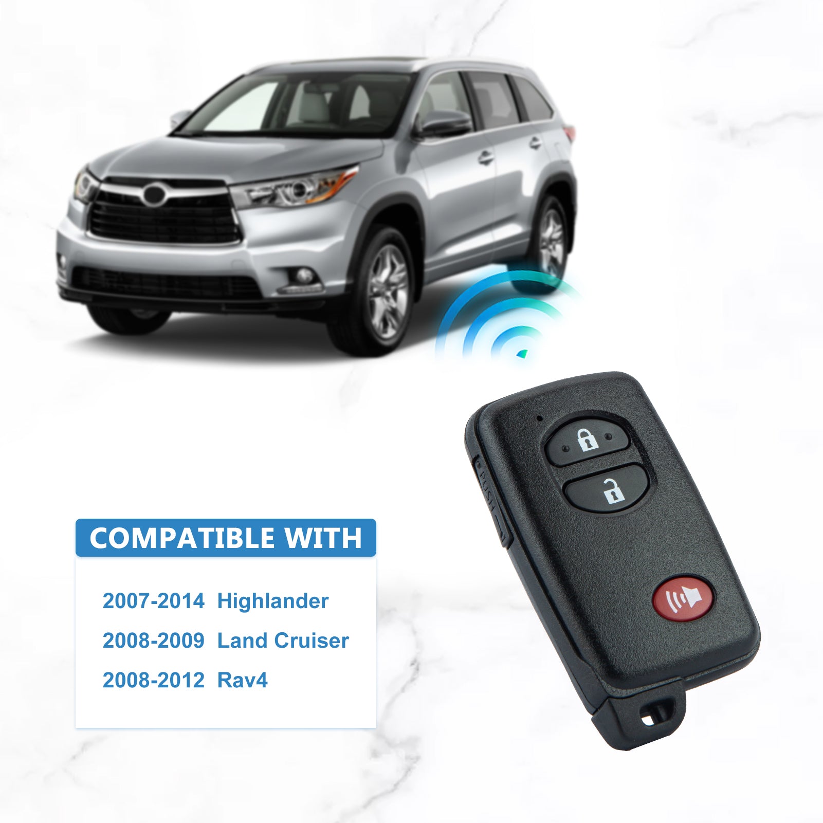 New Smart keyless Entry Remote 3BTN Replacement for Toyota Highlander Land Cruiser Rav4 with FCC ID: HYQ14AAB 0140