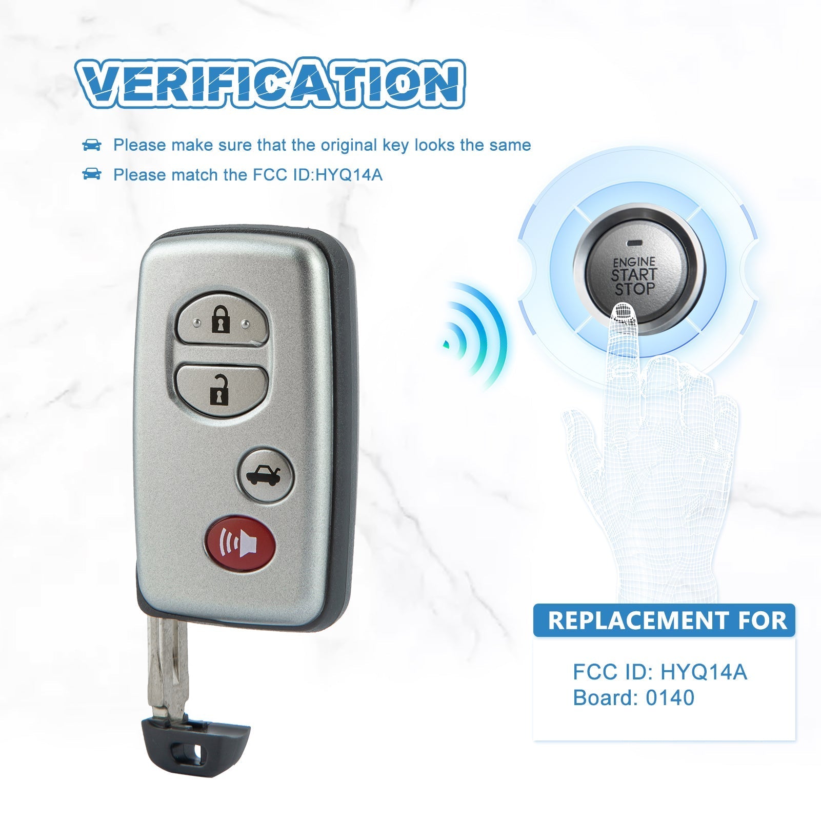 Smart Keyless Entry Remote Uncut 4 Buttons Key Fob Replacement for 2007-2010 Toyota Camry Avalon FCC ID: HYQ14AAB 0140