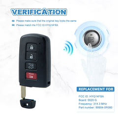 New Remote Key Fob 4 BTN Replacement for 2013-2018 Toyota RAV4 with FCC ID: HYQ14FBA (281451-0020) Keyless Entry Uncut Transponder