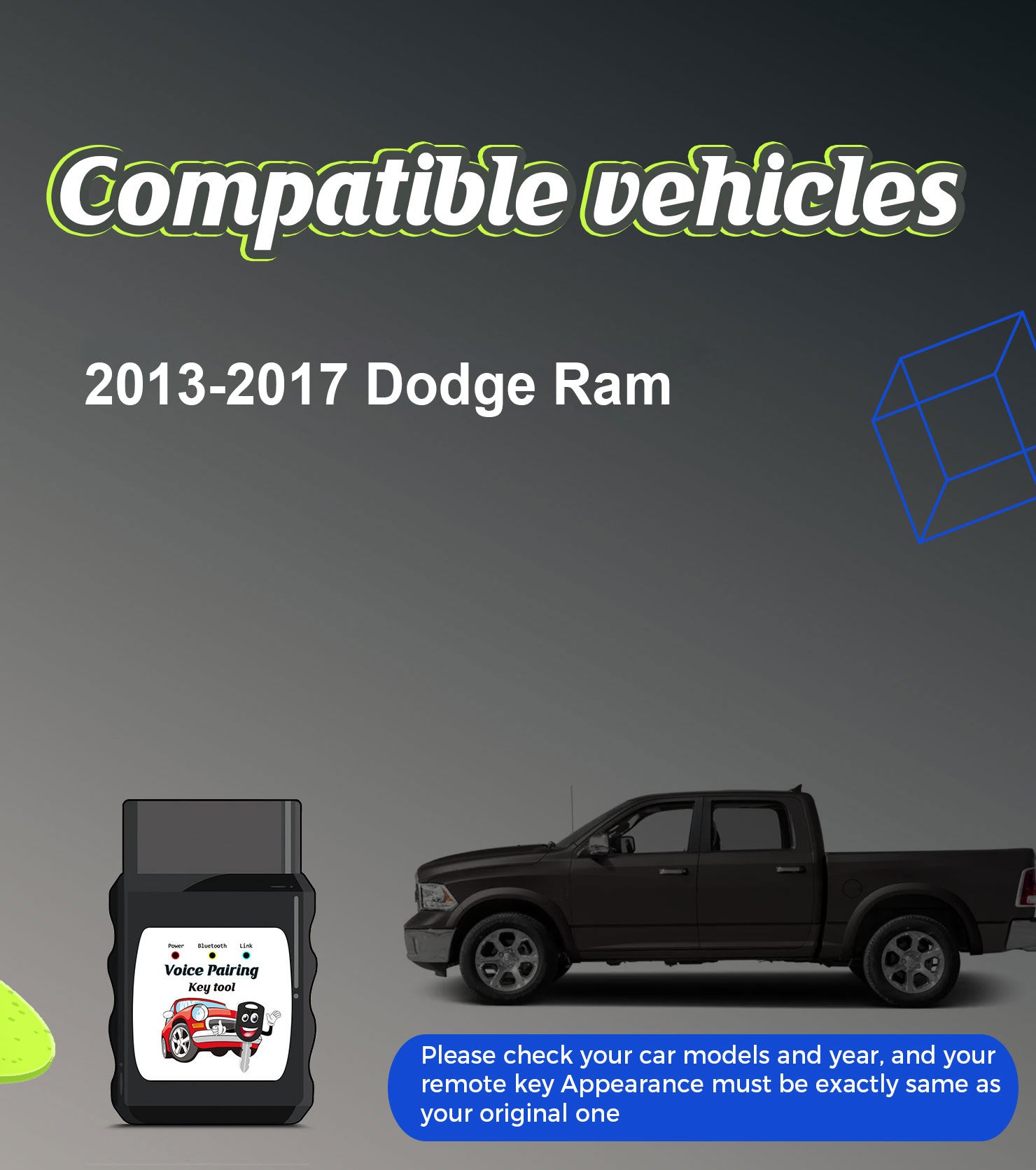 Simple Key Voice OBD Remote Start DIY Keyless Entry Fobik Car Key Replacement for 2013 2014 2015 2016 2017 Dodge Ram GQ4-53T
