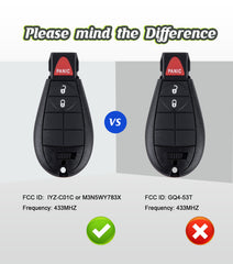 Car Key Keyless Entry Remote Voice DIY Paring Kit Replacement for Dodge Ram 1500 2500 3500 Dodge Grand Caravan 2008-2012 Chrysler Town and Country 2008-2018 IYZ-C01C or M3N5WY783X